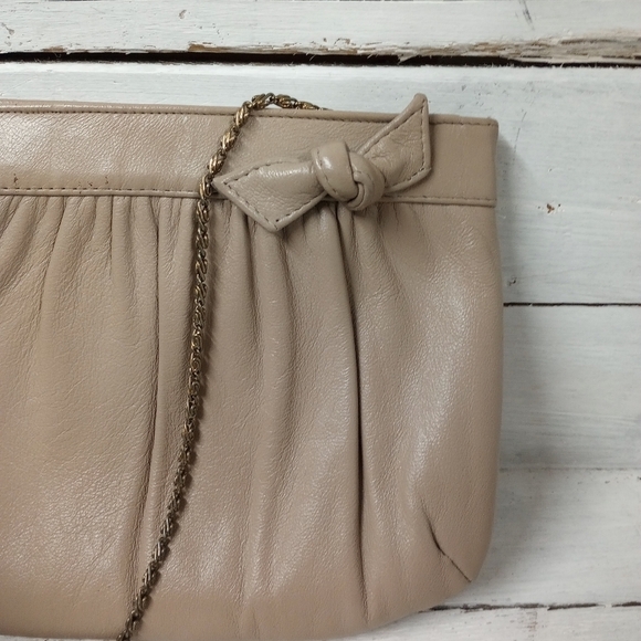 Ande Vintage Leather Evening Bag/Purse w Chain Strap. Leather Minimalist Clutch - Picture 2 of 12